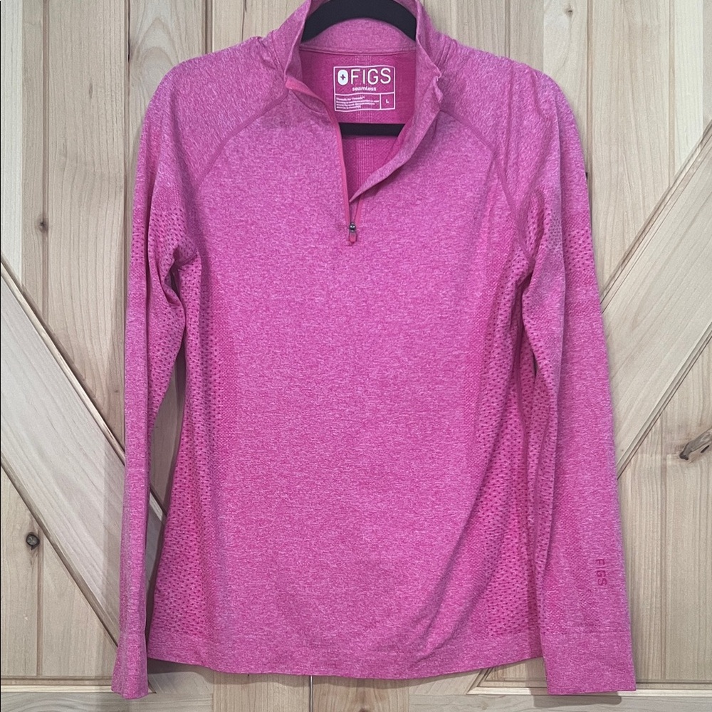 Figs Women's Vibrant Pink Quarter-Zip Long-sleeve